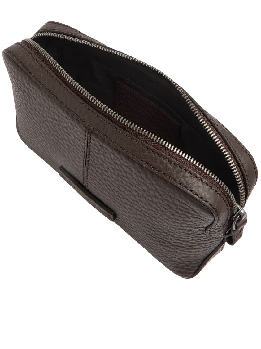 The Bridge Manfredi Dark Brown Grained Leather Pouch