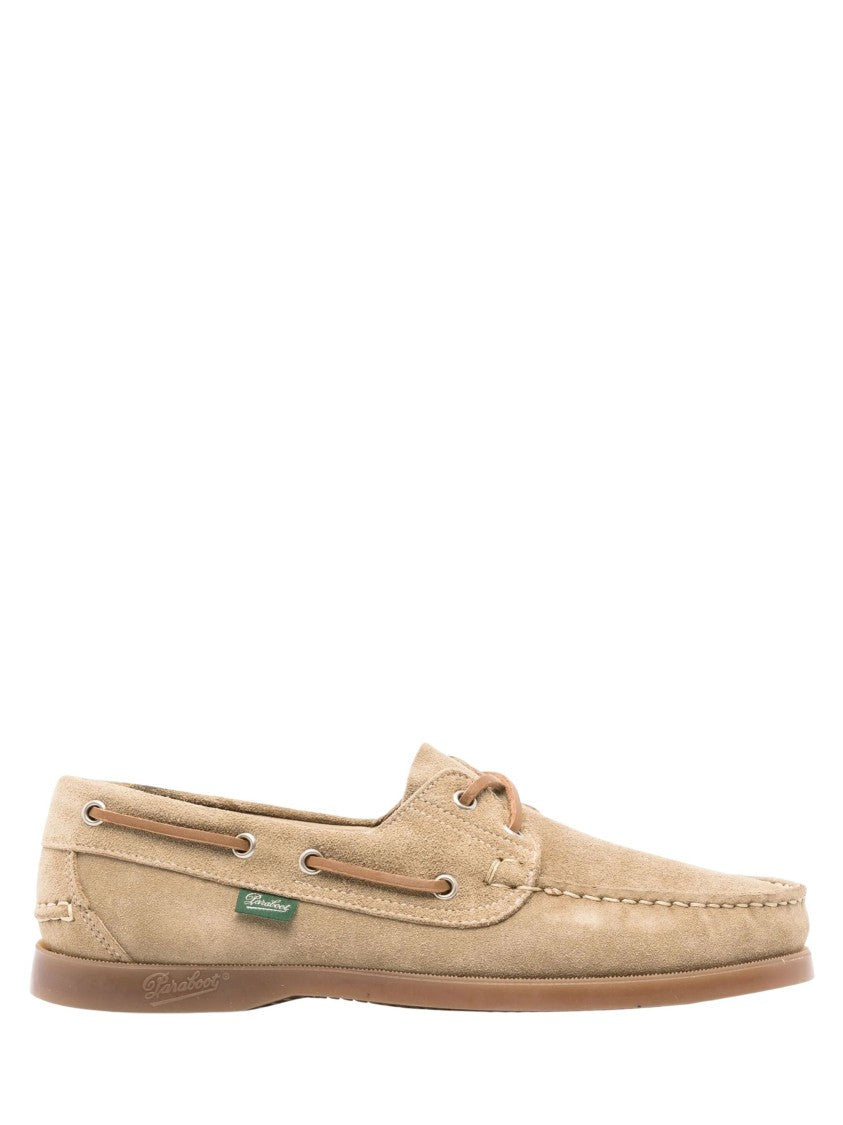 Paraboot Beige Suede Moccasin-Style Flat Shoes With Leather Laces