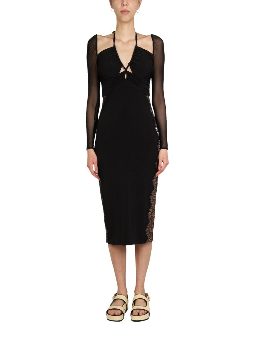 Self-Portrait Black Lace Midi Dress With V-Neck