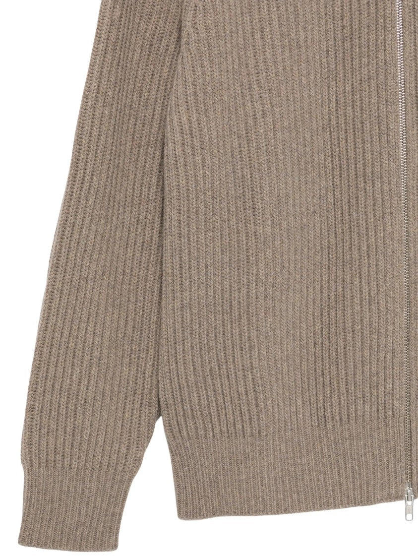 Mm6 By Maison Margiela Ribbed-Knit High Collar Zip-Through Knit
