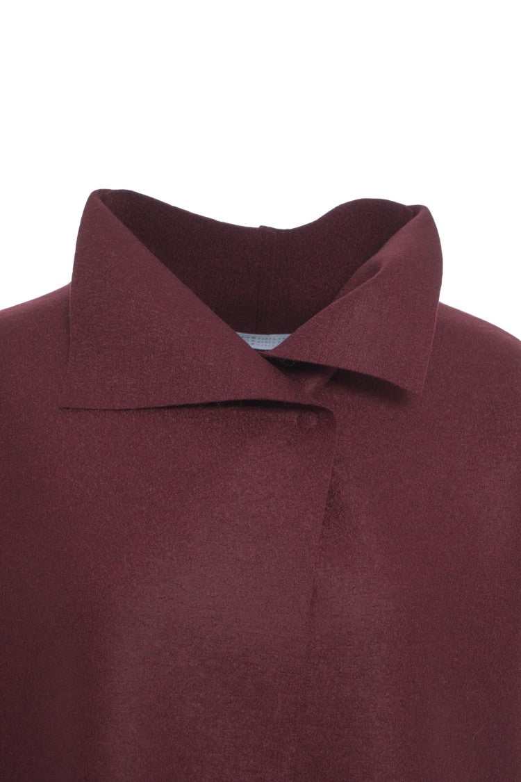 Harris Wharf London Burgundy Virgin Wool Short Coat With High Collar And Wide Sleeves