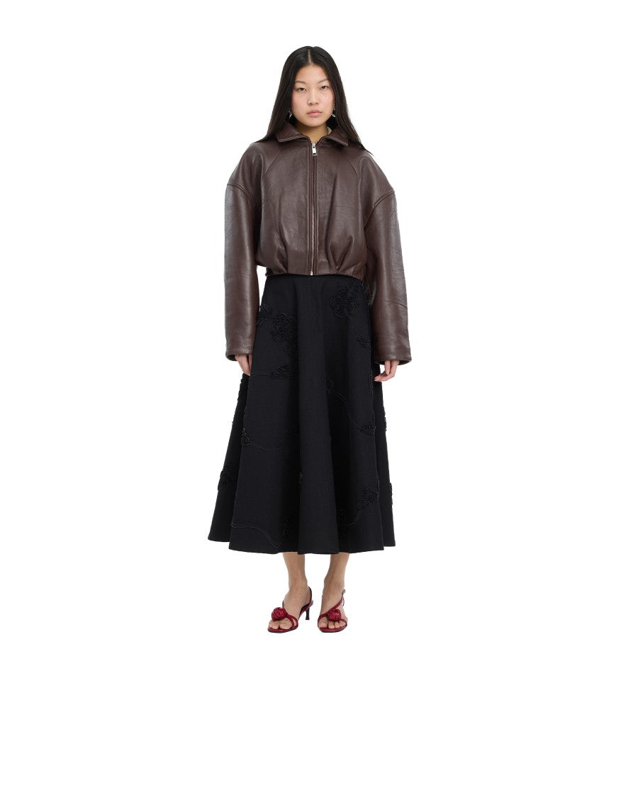 Rotate Brown Structured Lambskin Leather Jacket