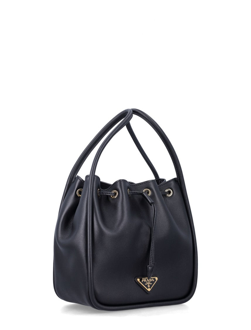 Prada Bucket Bag In Supple Calf Leather With Enamelled Logo