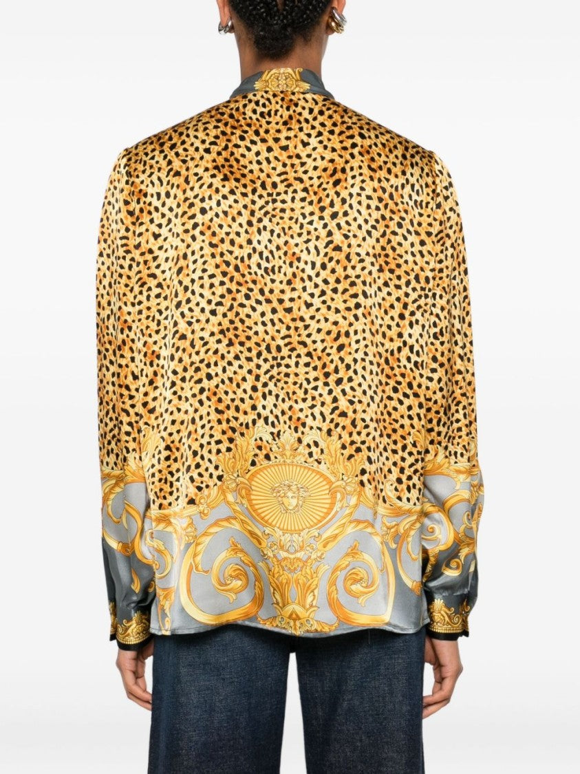 Versace Baroque-Pattern Silk Shirt With Leopard Accents