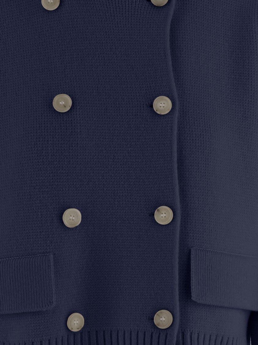 Arch4 Double-Breasted Navy Cashmere Jacket With Classic Collar