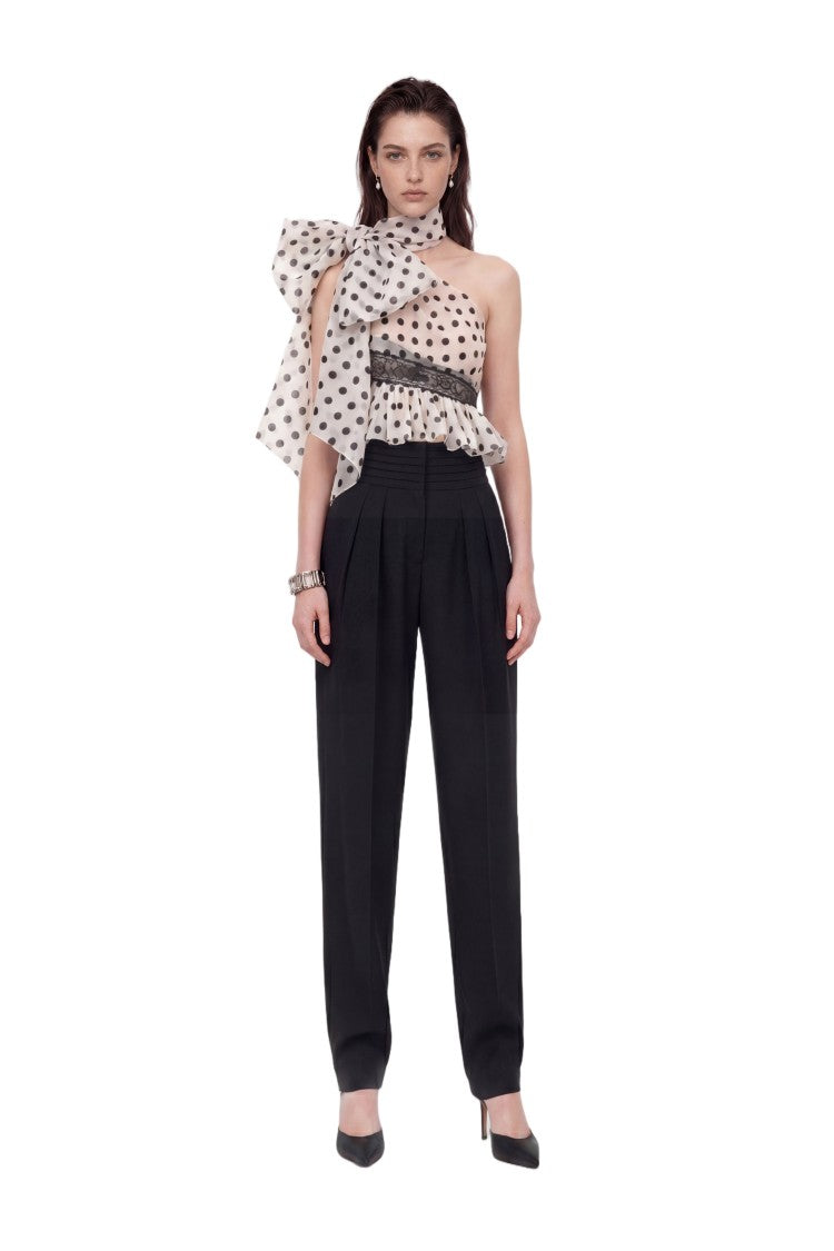 Saiid Kobeisy One-Shoulder Chiffon Top With Oversized Bow And Lace Trim