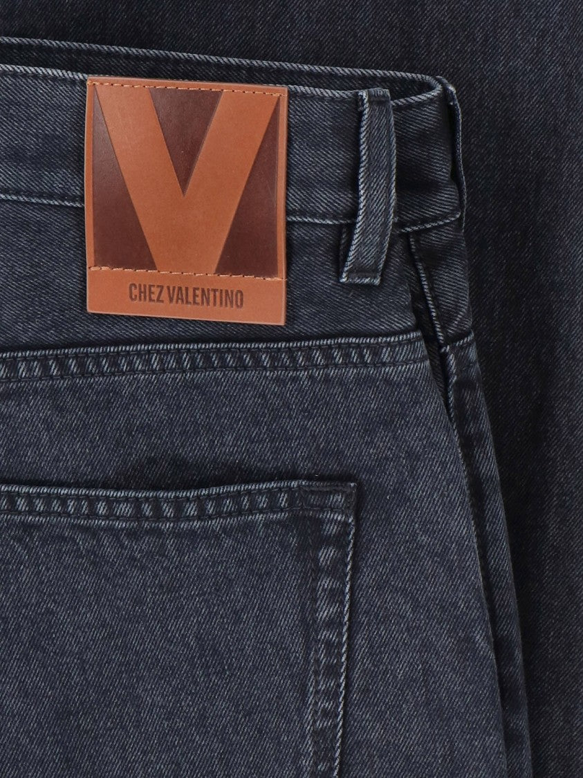 Valentino Straight-Leg Black Denim Jeans With Logo Patch