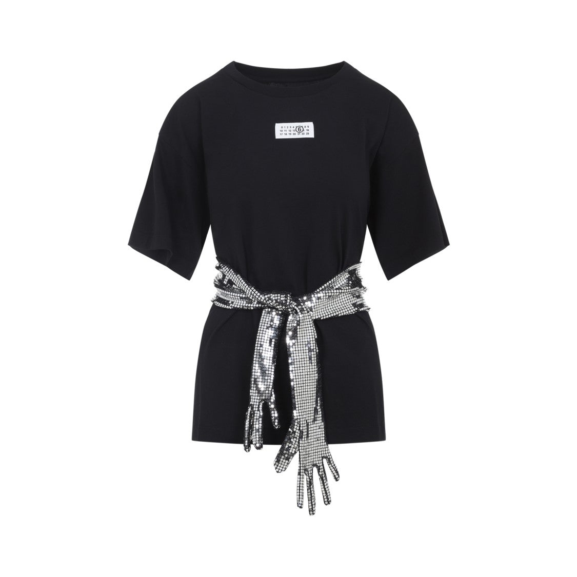 Mm6 By Maison Margiela Black Cotton T-Shirt With Sequin Belt