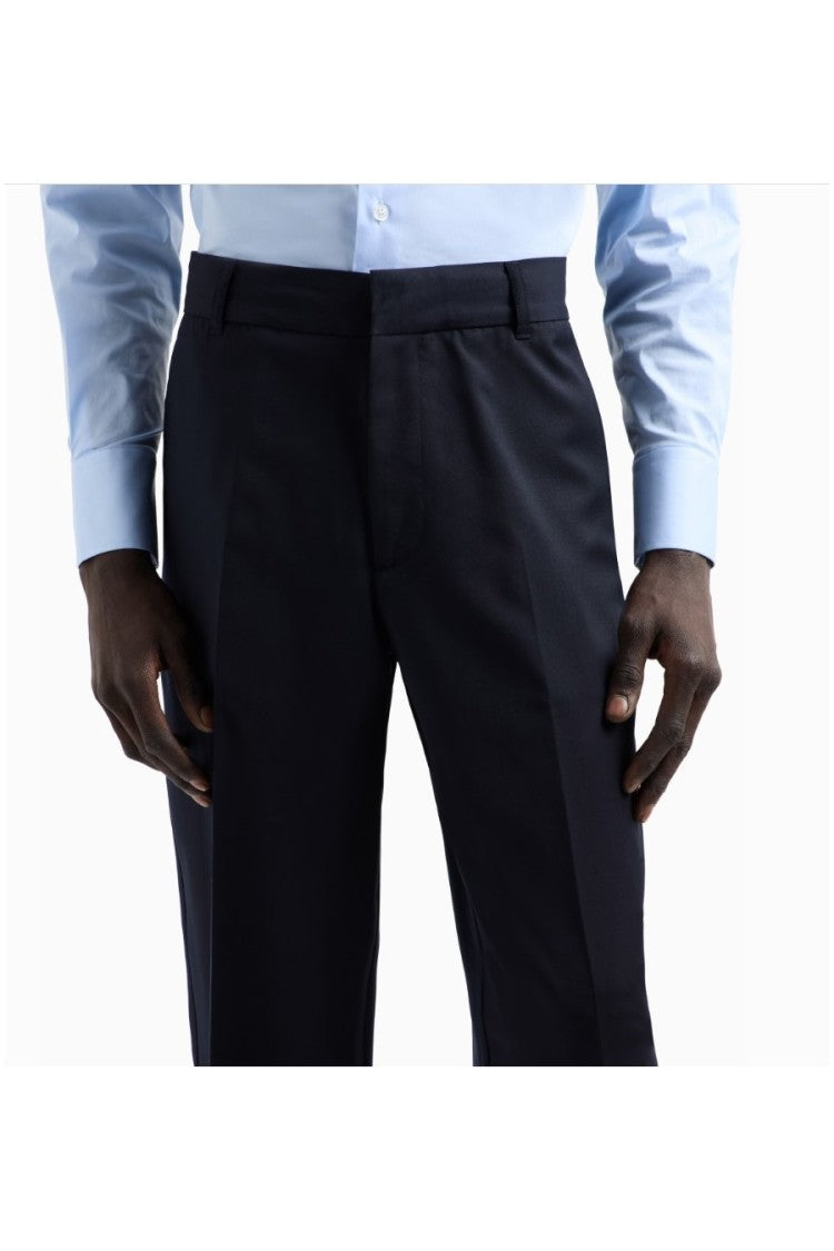 Emporio Armani Navy Flat-Front Virgin Wool Straight-Leg Pants
