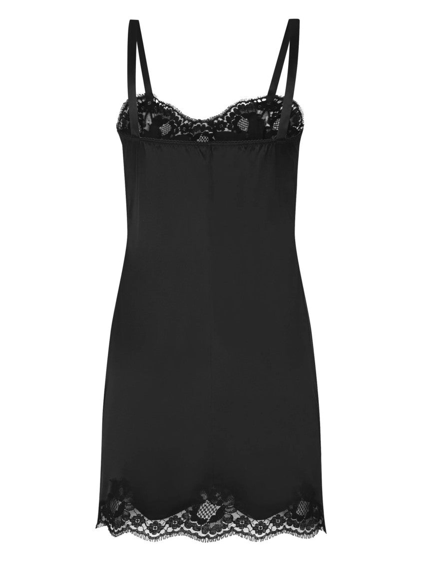 Dolce & Gabbana Black Silk Satin Lace Slip Dress