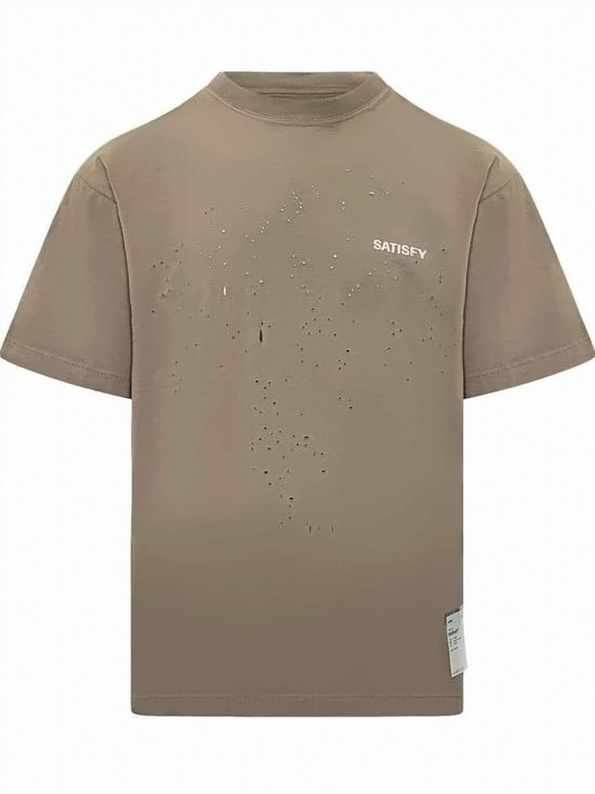 Satisfy Boxy-Fit Distressed Brown T-Shirt With Crew Neckline