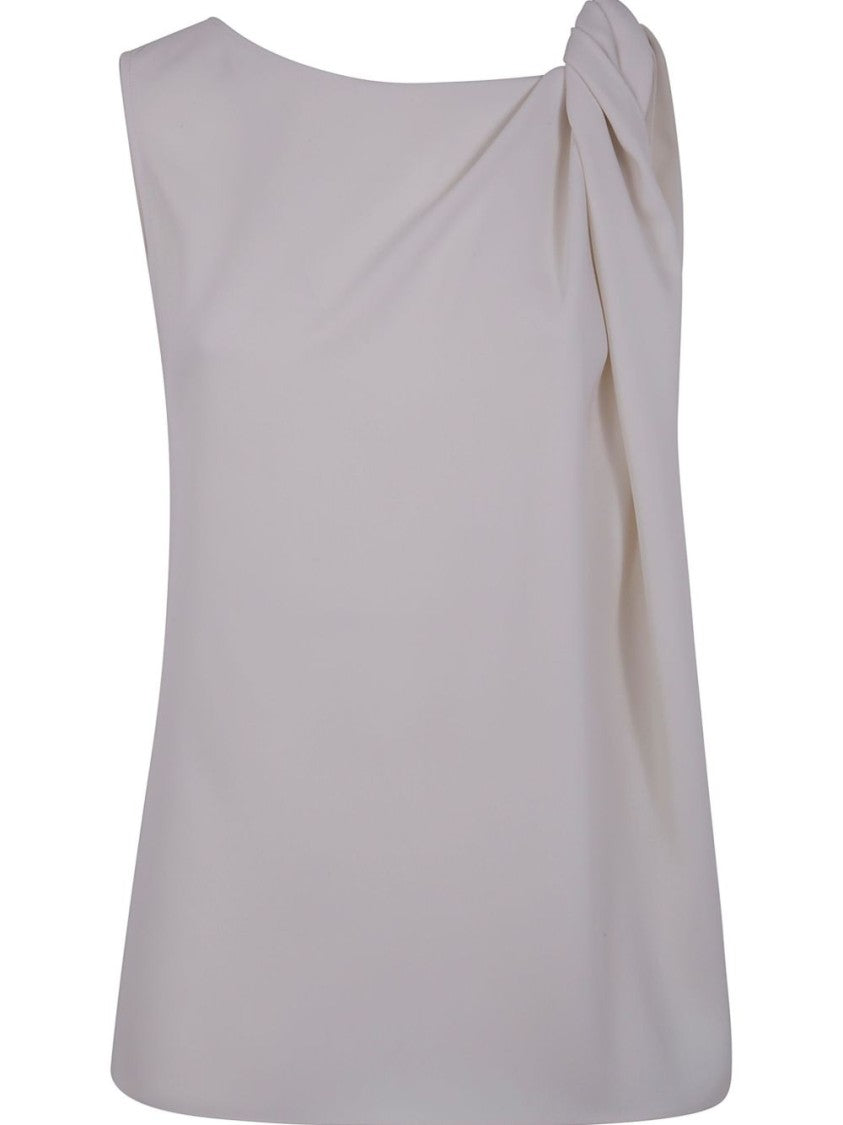 Parosh Silky Off-White Shirt With Draped Shoulder Detail