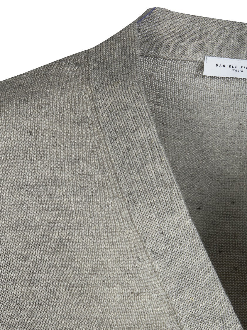 Daniele Fiesoli Speckled Linen Knit V-Neck Cardigan