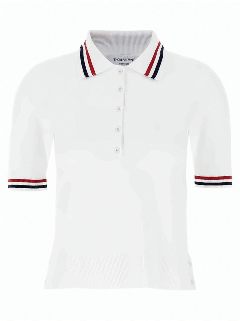 Thom Browne Short-Sleeved Polo Shirt With Button Placket And Striped Accents