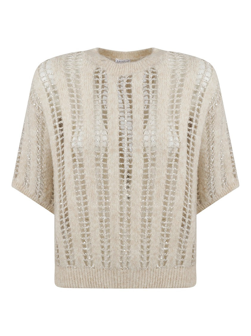 Brunello Cucinelli Open Knit Cropped Sweater With Sheer