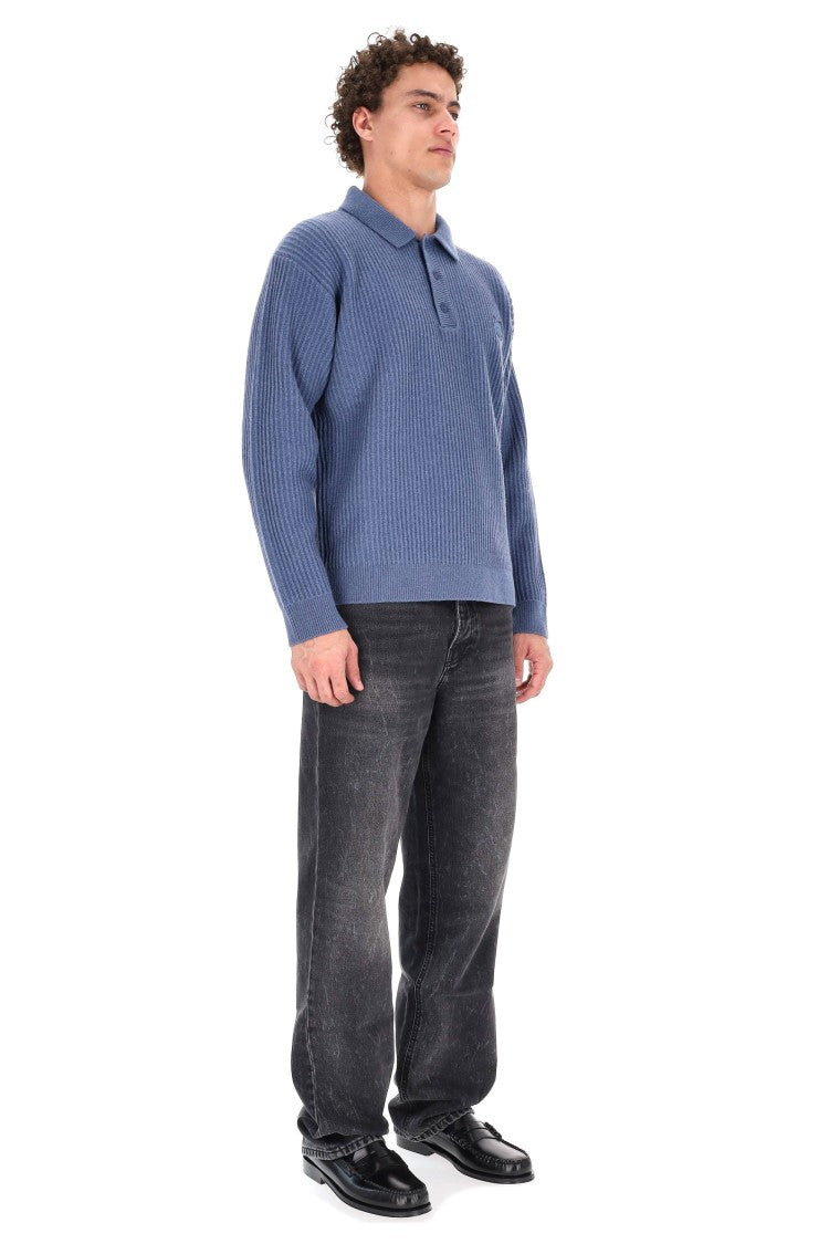 Maison Kitsuné Over Fit Ribbed Wool Polo-Sweater