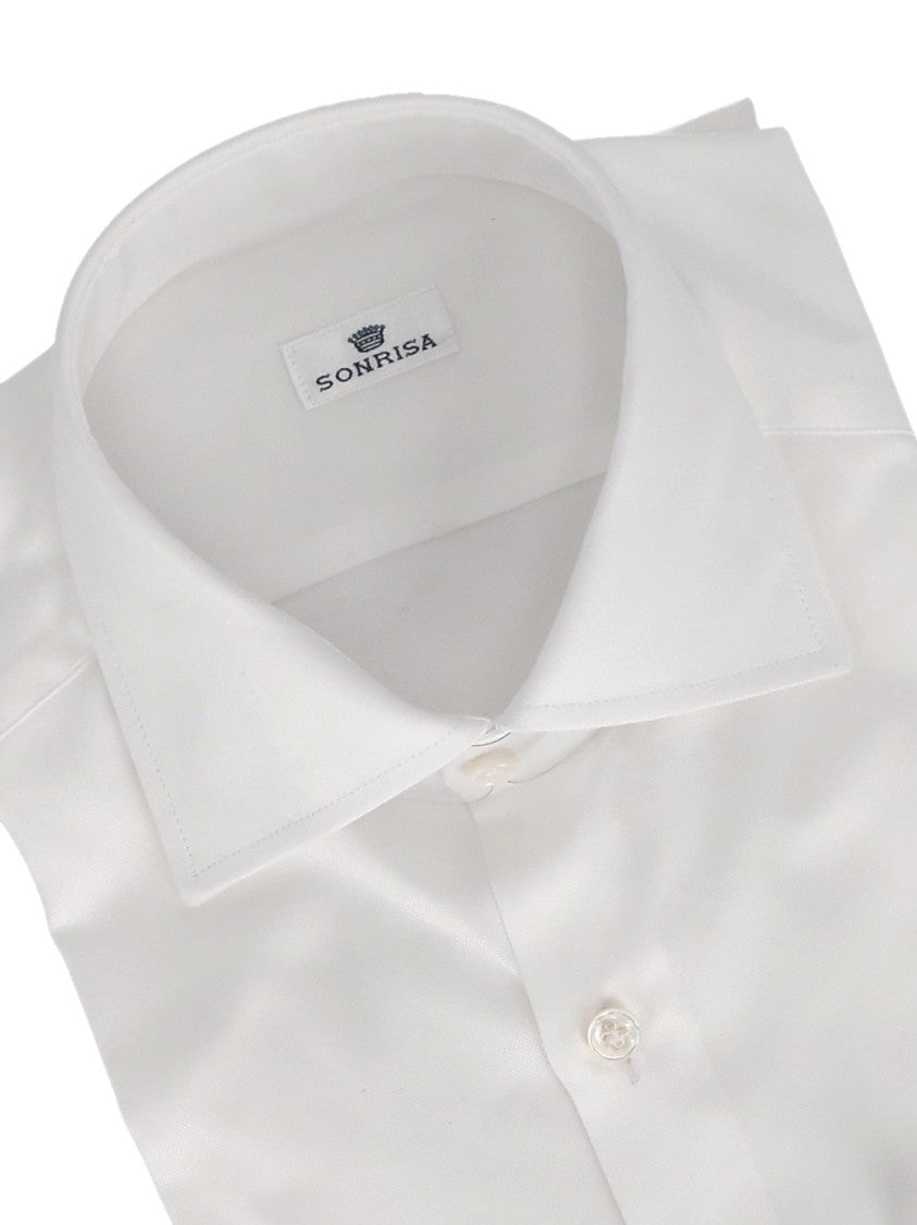 Sonrisa Crisp White Cotton Dress Shirt With Pointed Collar