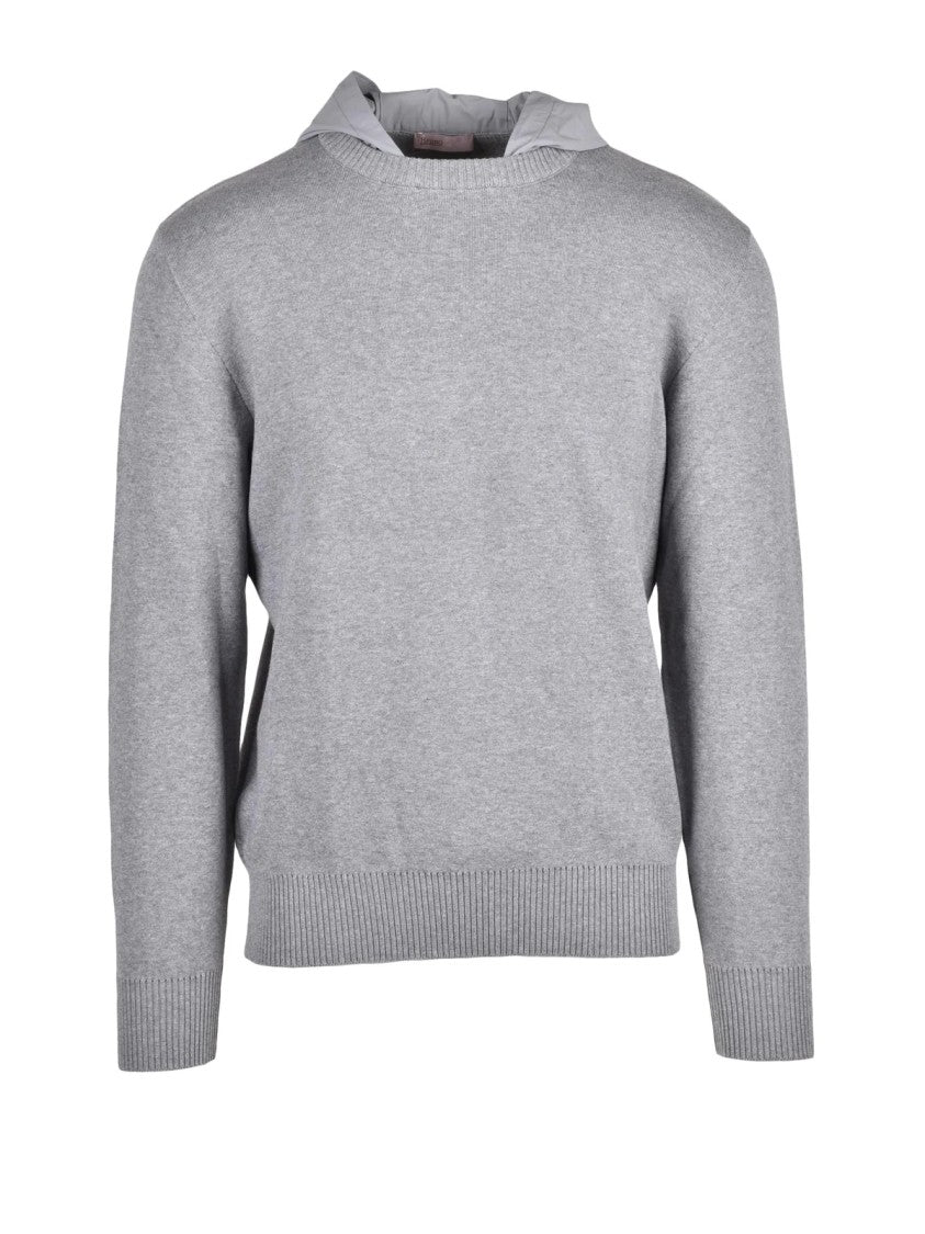 Herno Resort Grey Classic Cotton Crewneck Sweater