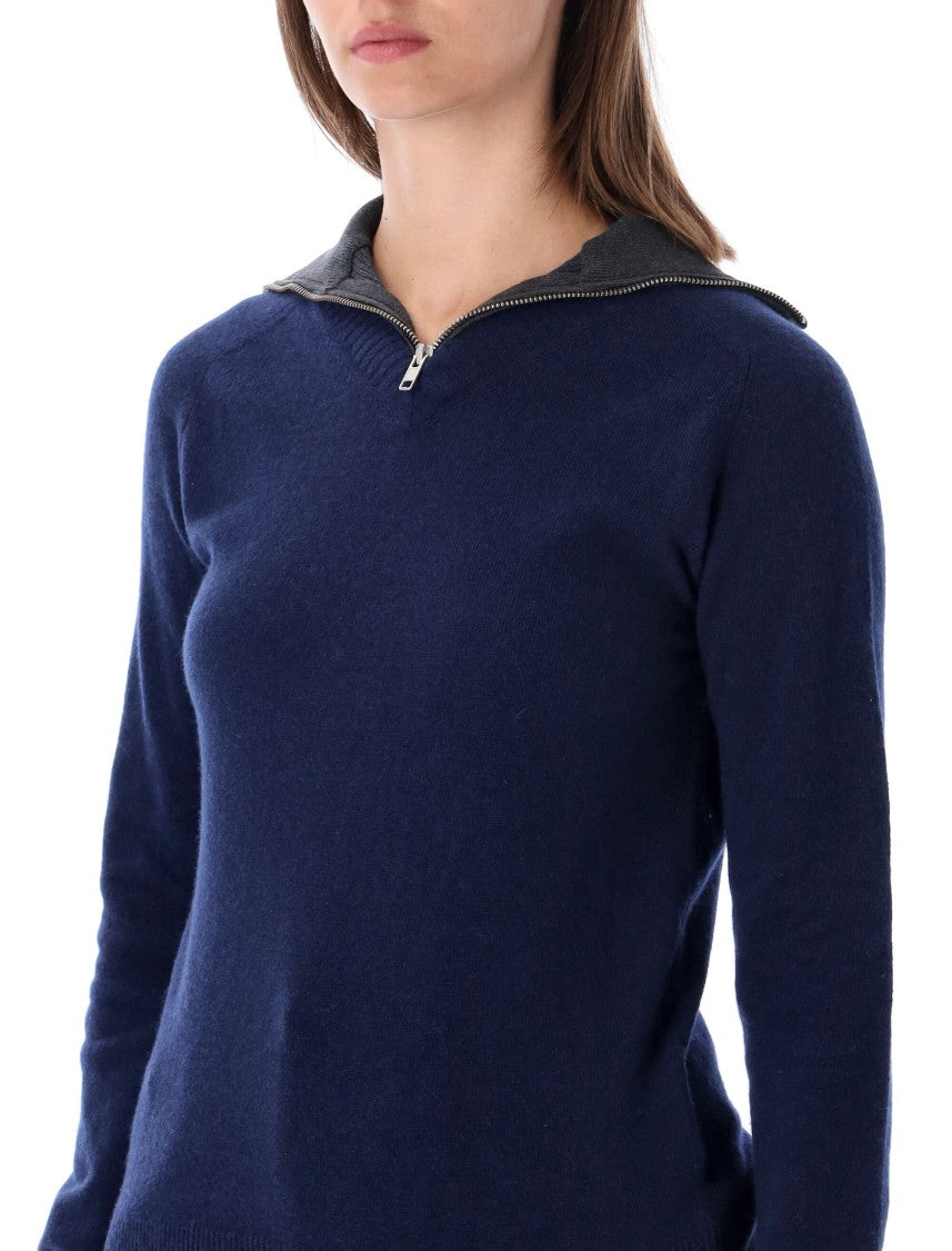 Mm6 By Maison Margiela High Collar Knit Sweater With Half-Zip Closure
