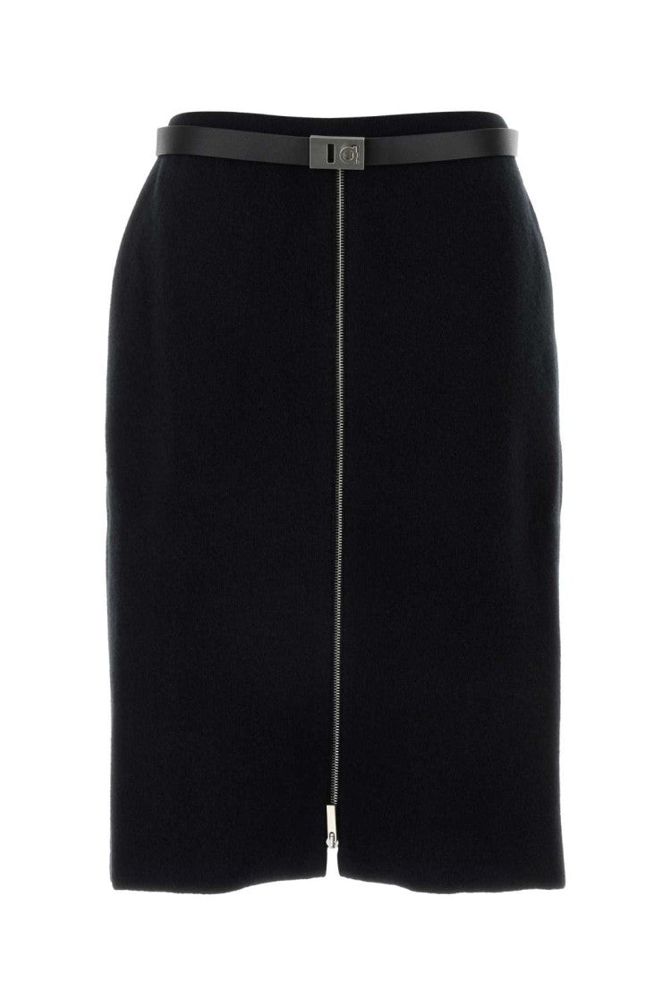 Salvatore Ferragamo Black Stretch Wool Blend Skirt