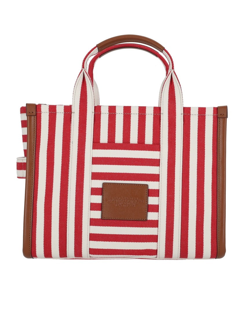 Marc Jacobs Red White Striped Medium Canvas Tote Bag