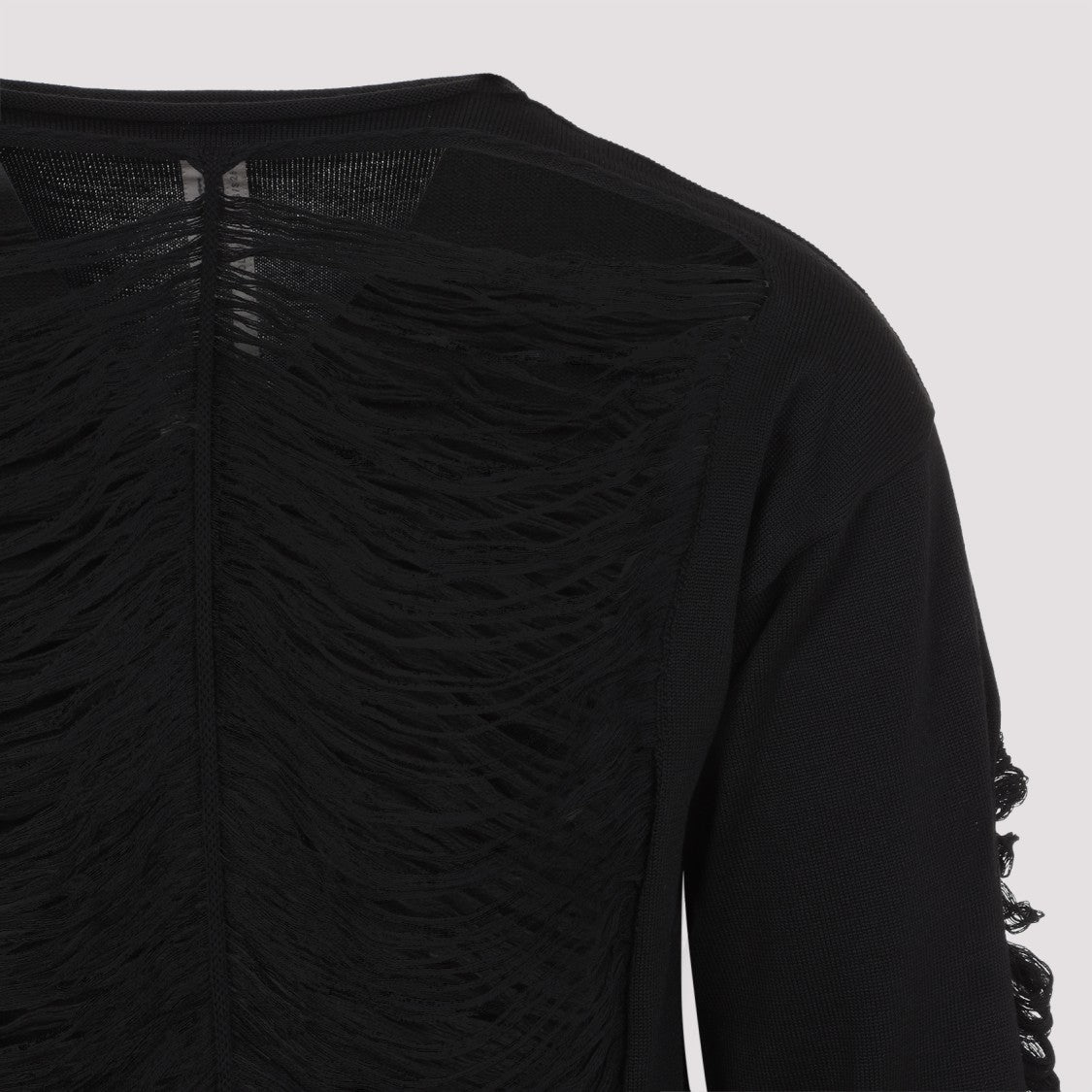 Rick Owens Black Virgin Wool Long-Sleeve Top With Asymmetric Hem
