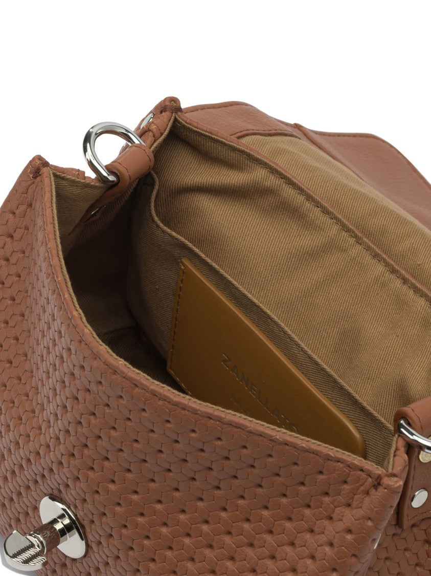 Zanellato Structured Textured Leather Shoulder Bag With Woven Pattern
