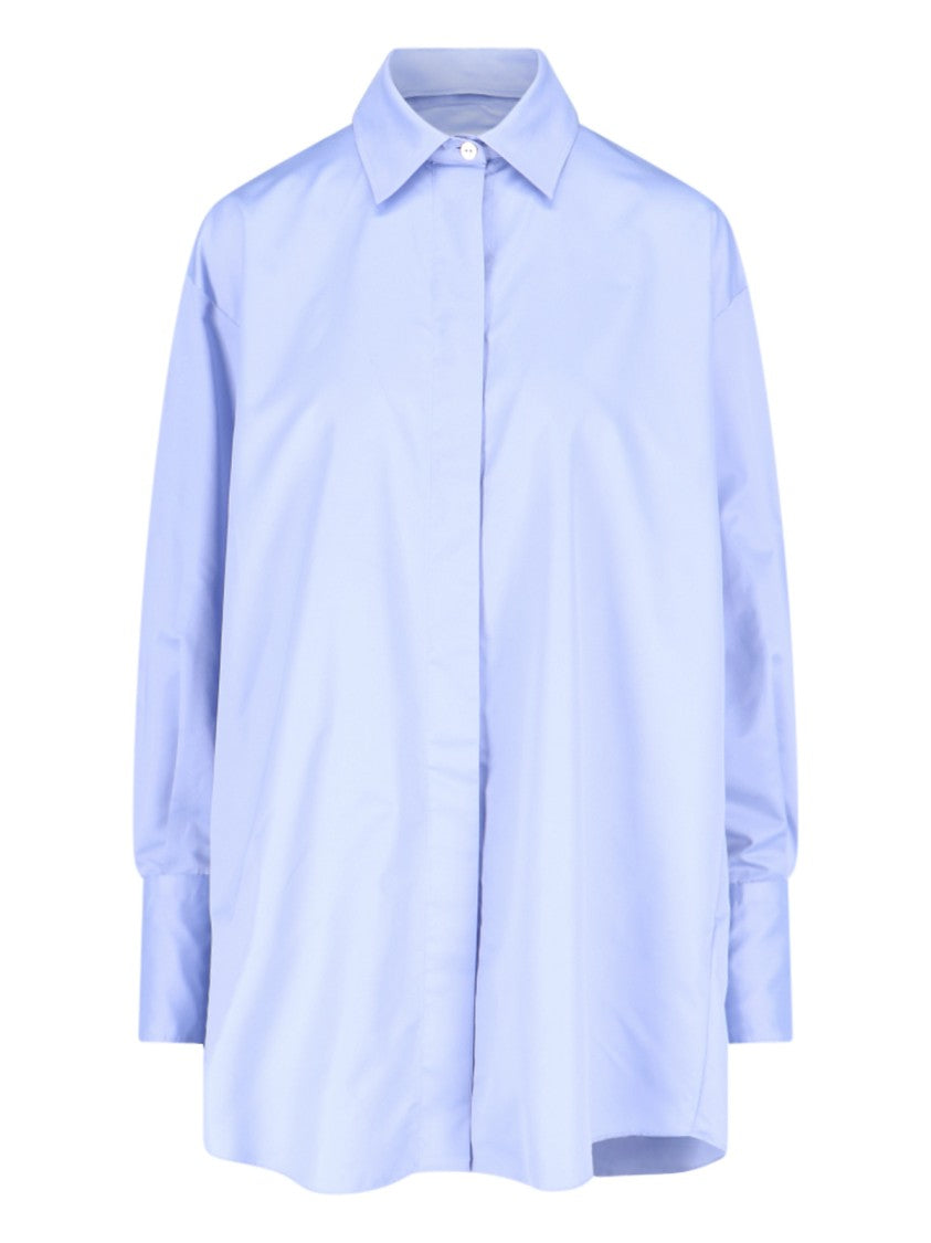 Patou Satin Finish Shirt With Classic Collar And Curved Hem