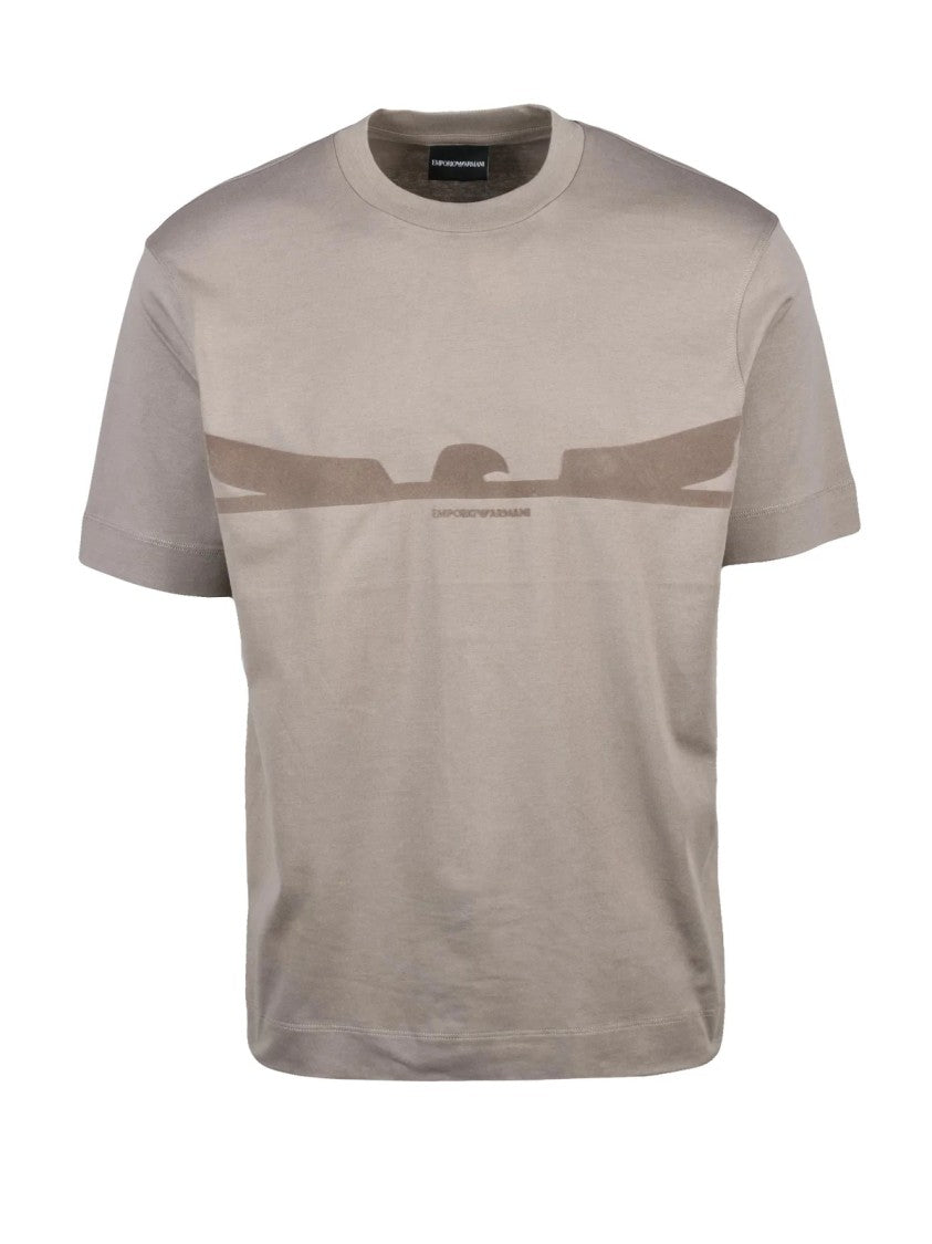 Emporio Armani Grey Minimalist Graphic Crewneck Cotton T-Shirt
