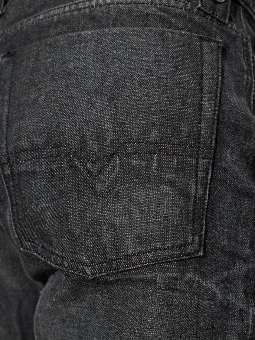 Diesel Black Gathered Cuffs Textured Silk-Nylon Blend Jeans