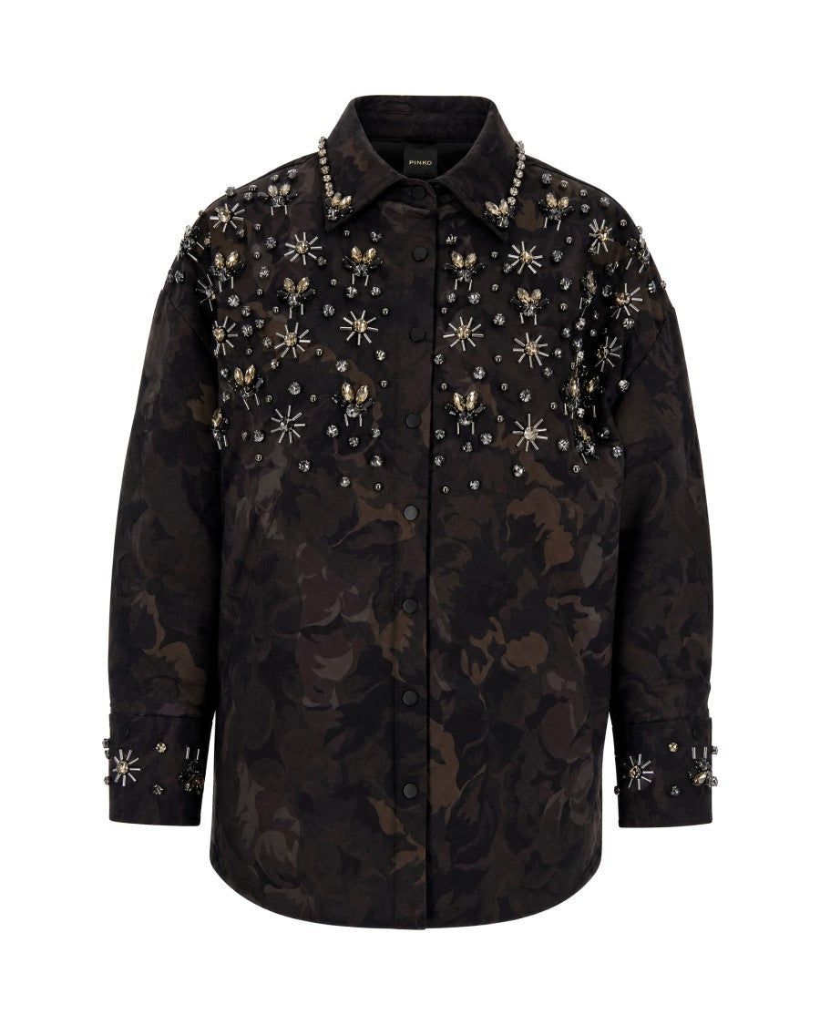Pinko Long-Sleeved Oversized Jacquard Shirt With Pearl