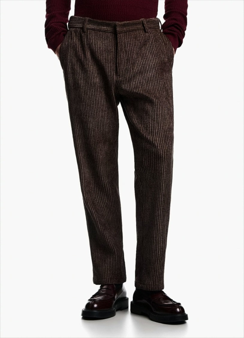 Emporio Armani Herringbone-Patterned Corduroy Trousers With Button-Details