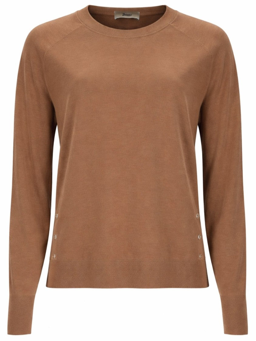Herno Raglan Sleeves Lyocell-Cotton Ribbed Sweater