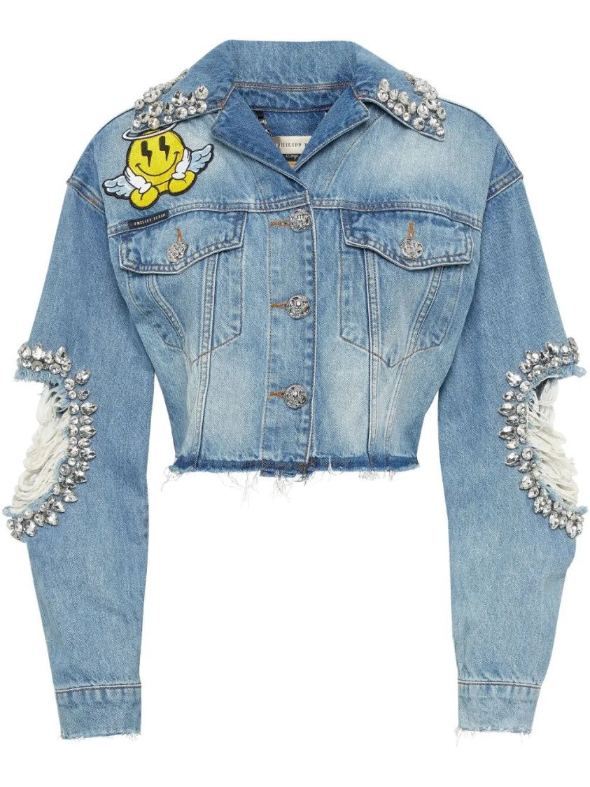 Philipp Plein `Smile` Denim Cropped Jacket