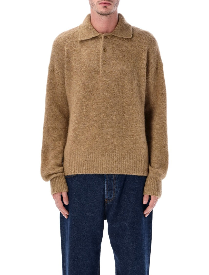 Ami Grey Wool And Alpaca Polo Sweater