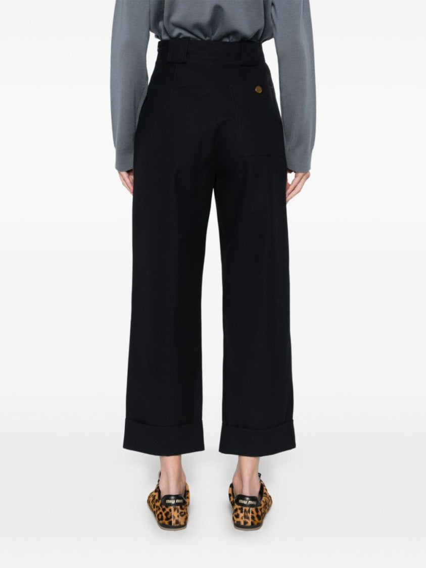 Max Mara High-Waisted Blue Trousers With Relaxed Fit And Rolled Cuffs