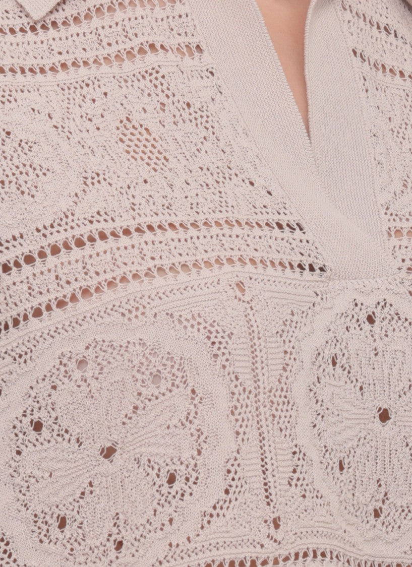 D. Exterior Lace V-Neck Polo Shirt
