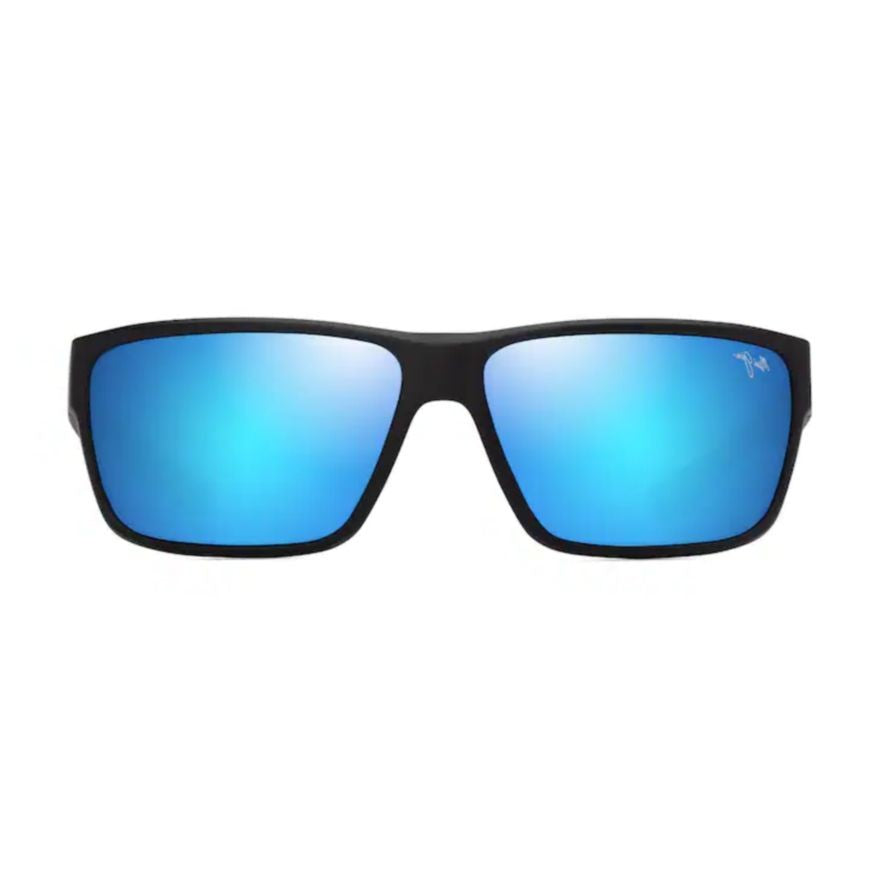Maui Jim Uila Rectangular Matte Black Sunglasses With Reflective Blue Lenses