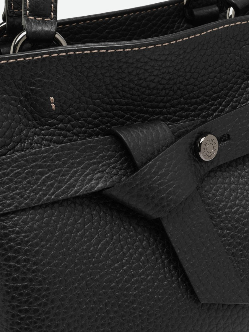 Gianni Chiarini Structured Black Leather Handbag With Unique Strap Detail
