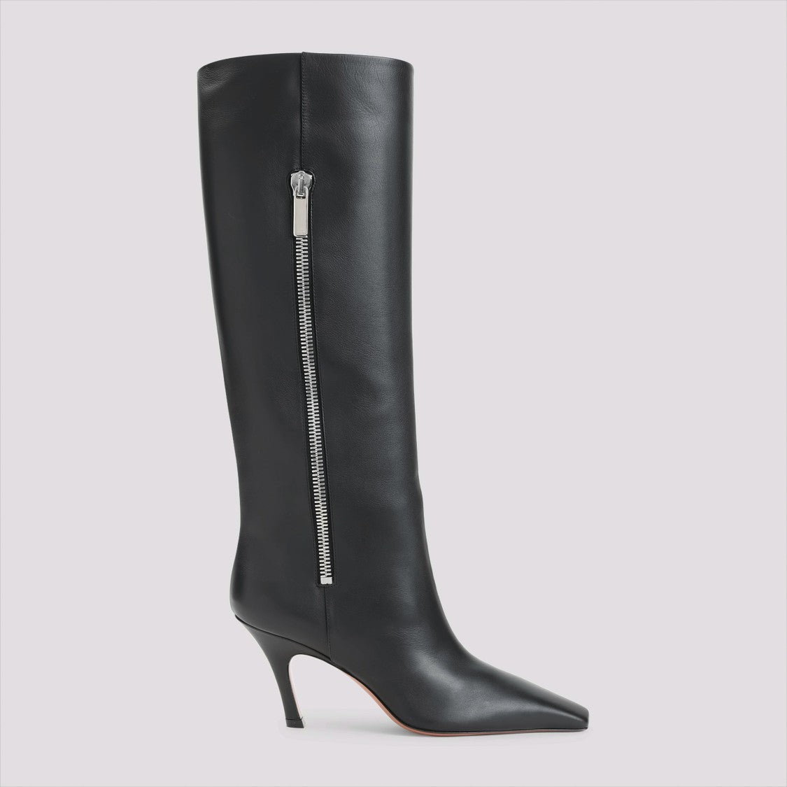 Amina Muaddi Mona 80 Black Leather Boots