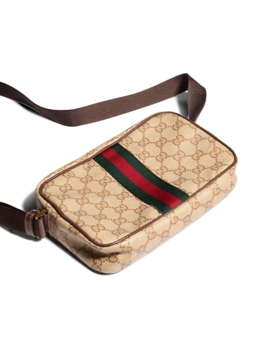 Gucci Monogram Web Stripe Rectangular Crossbody Wallet