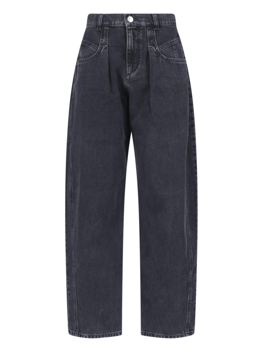 Isabel Marant Washed Black Denim Wide-Leg Jeans