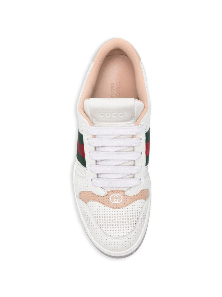 Gucci White Perforated Calfskin Web Sneakers