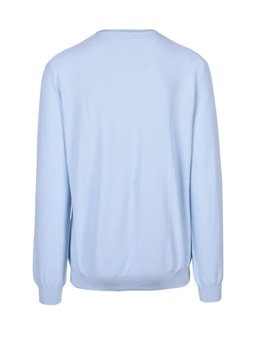 Fama Light Blue Ribbed Crewneck Sweater