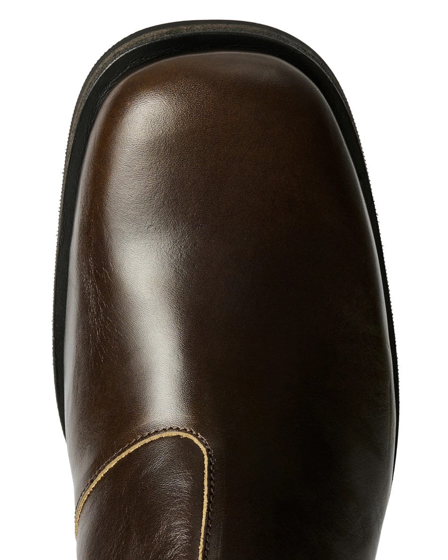 Our Legacy Deep Olive Italian Leather Ankle Boot With Vibram Sole