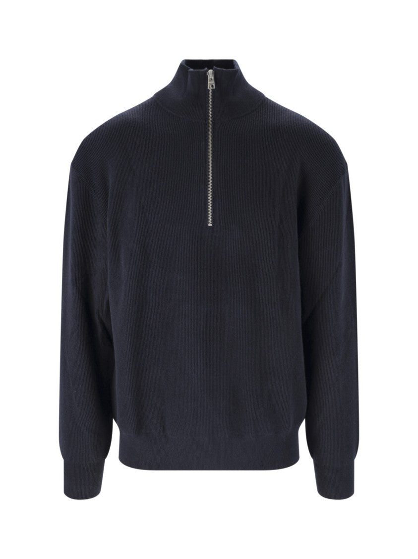 Closed Dark Blue Cotton Blend Knit Pullover With Half-Zip Closure
