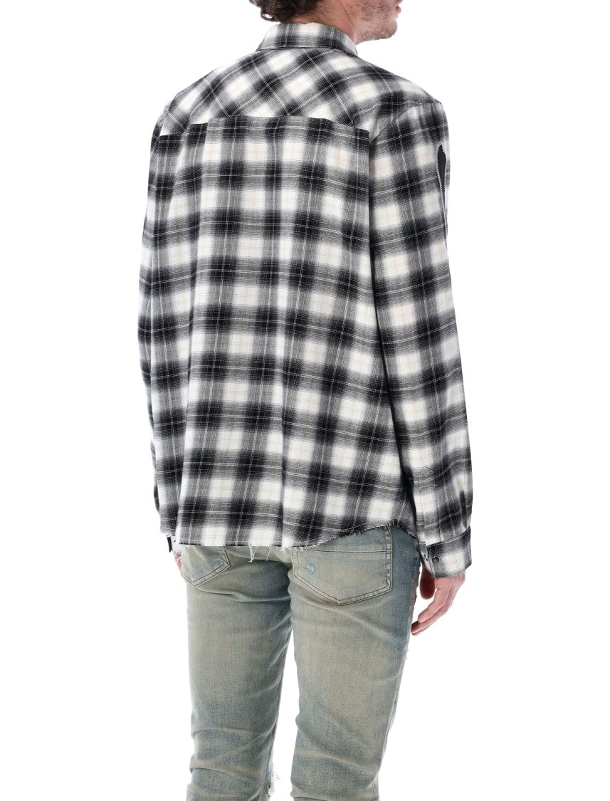 Amiri Bones Frayed Hem Plaid Flannel Shirt