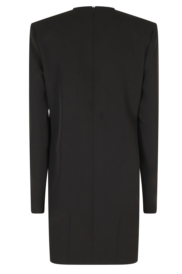 Federica Tosi Black Long Zip Sleeve V-Neck Cady Mini Dress