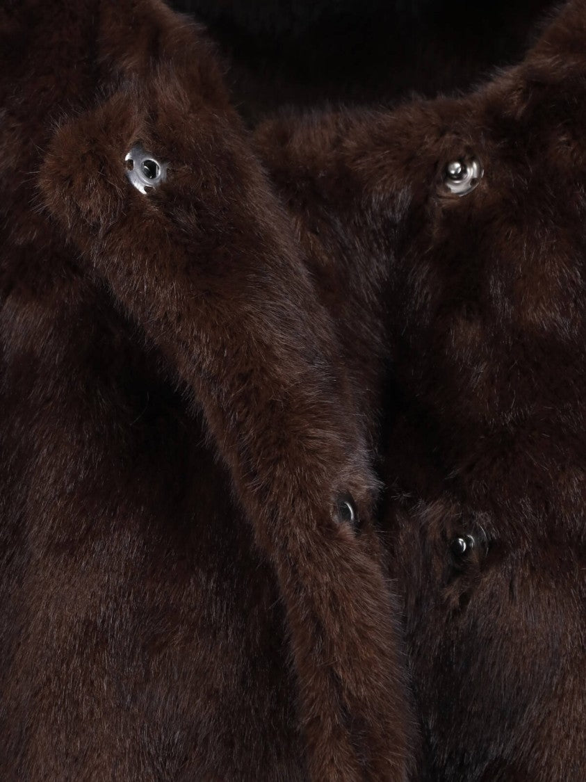 Polo Ralph Lauren Brown Round-Neck Snap-Button Faux Fur Jacket
