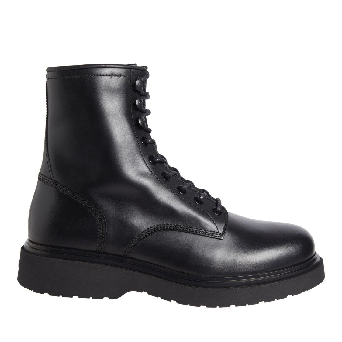 Calvin Klein Black Smooth Leather Rugged Sole Lace-Up Ankle Boots